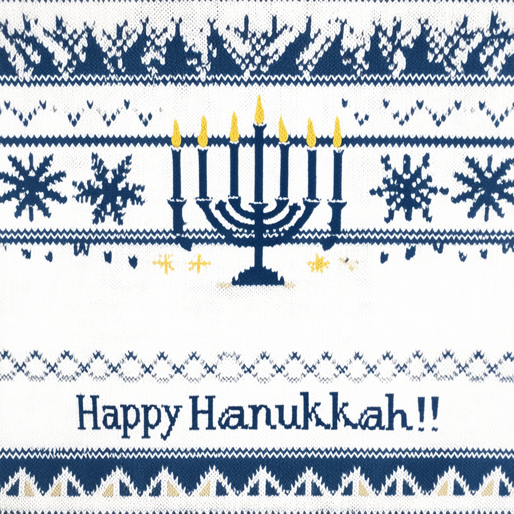 Threadrock Women's Happy Hanukkah (Ugly Sweater) Long Sleeve T-Shirt L Navy