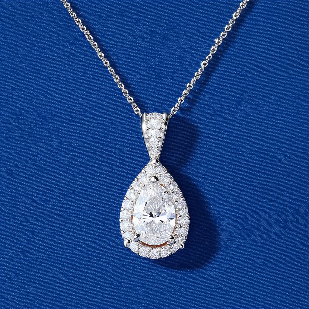 Amazon Collection Sterling Silver Cubic Zirconia Micro Pave Teardrop Pendant Necklace, 18"