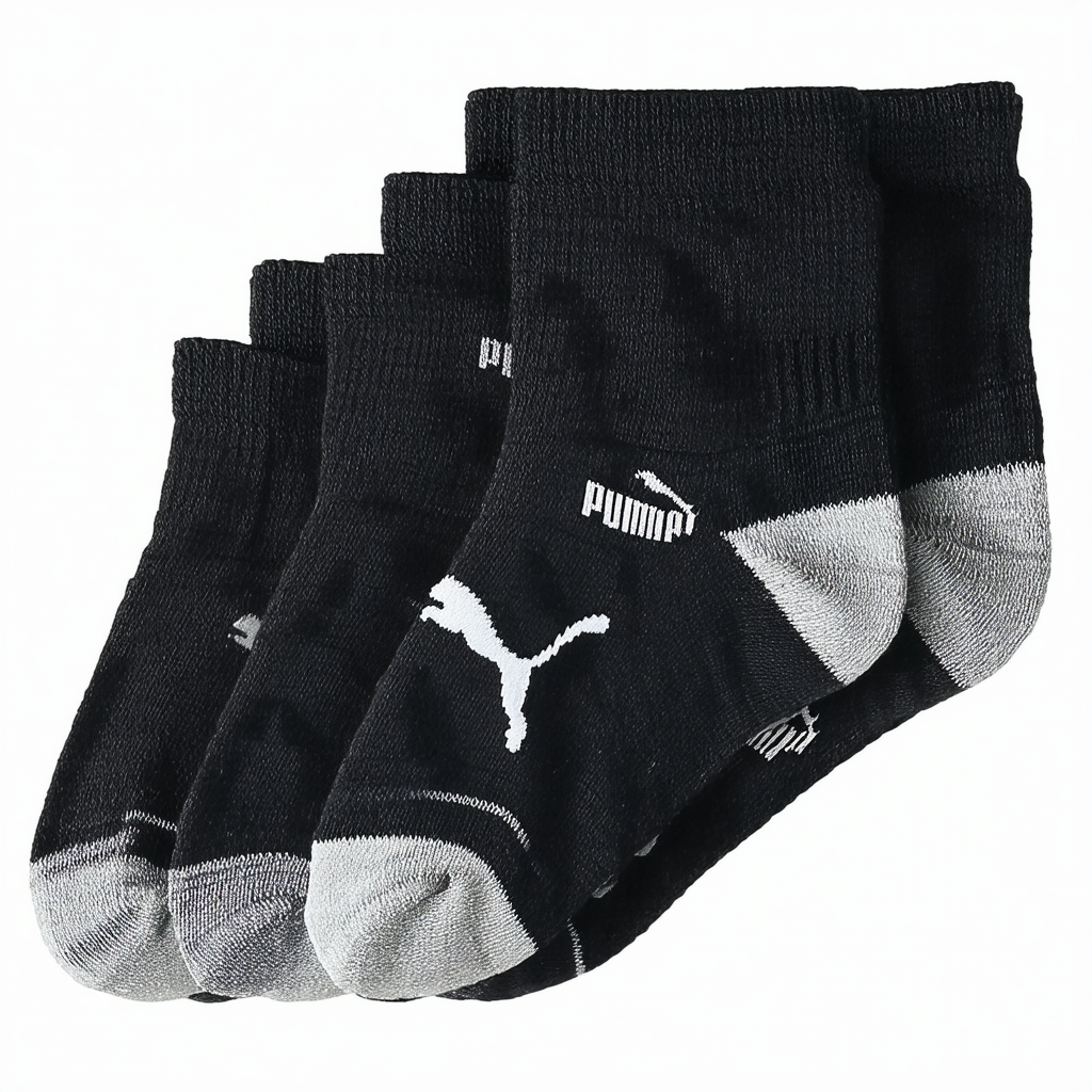 PUMA boys 6 Pack Quarter Crew Socks (9-11, Black/Grey)