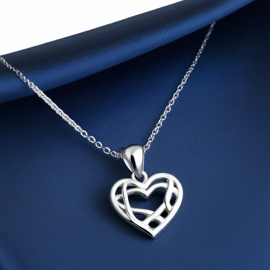 Amazon Collection Sterling Silver Lattice Heart Pendant Necklace, 18"