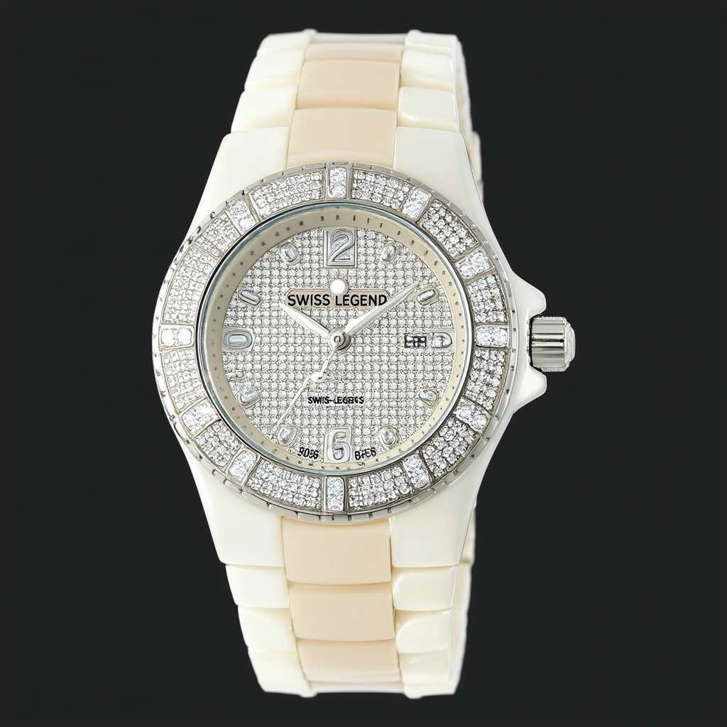 Swiss Legend Women's 20052-BGRFS Karamica Pave Diamond Dial High Tech Beige Ceramic Watch