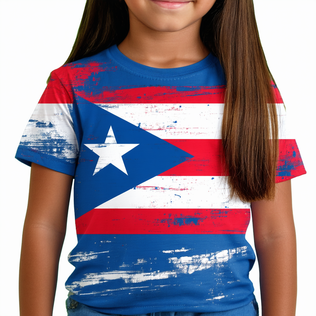 Threadrock Big Girls' Puerto Rico Puerto Rican Flag Youth T-Shirt