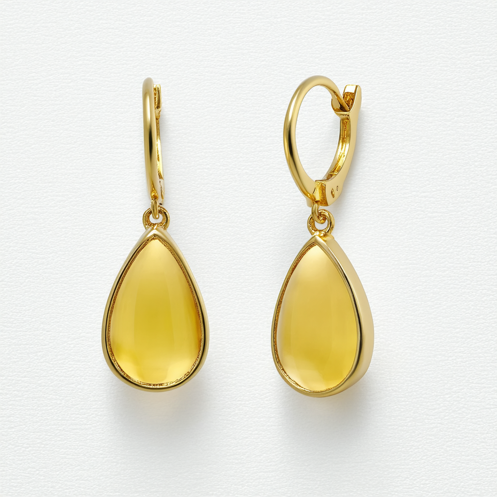 Amazon Collection 14k Yellow Gold Glass Teardrop Earrings