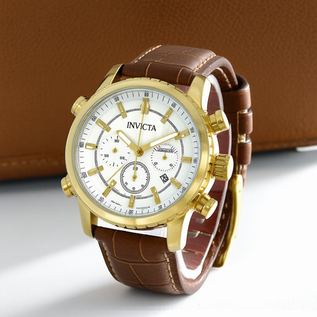 Invicta Men's 19669 Aviator Gold-Tone Stainless Steel Watch With Brown Leather Band