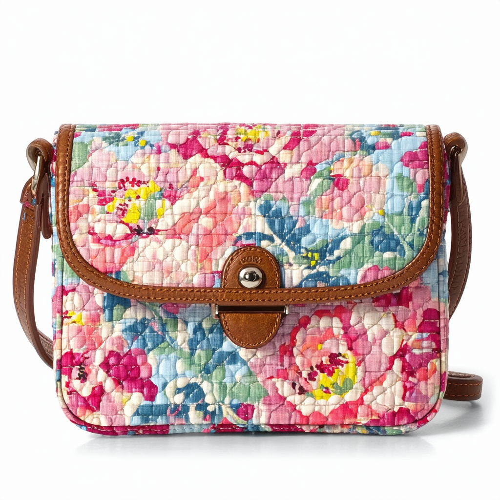 Vera Bradley Mini Turn-Lock Cross-Body in Flower Shower with Brown Trim