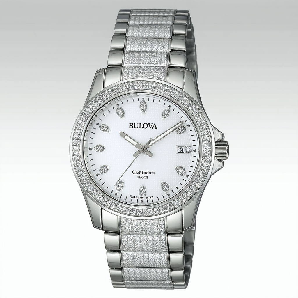 Bulova Men's 98C103 Crystal Silver and White Dial Bracelet Watch