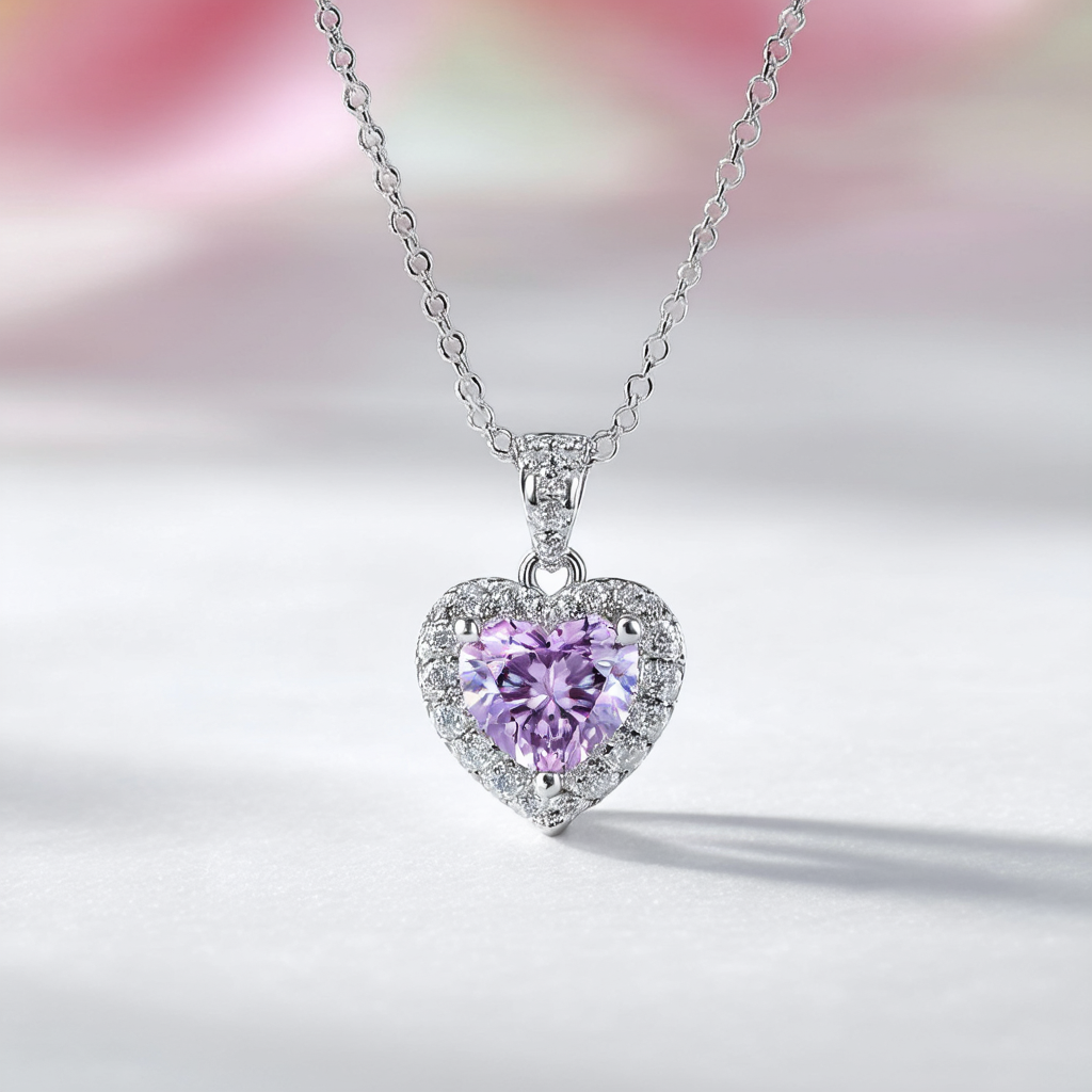 Amazon Collection Sterling Silver Rose De France and 1/5 CTTW Diamond Heart Pendant Necklace, 18"