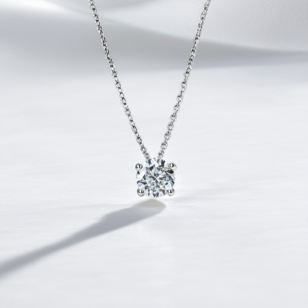 Amazon Collection 10k White Gold and Diamond Solitaire Pendant Necklace (1/4 cttw), 18"