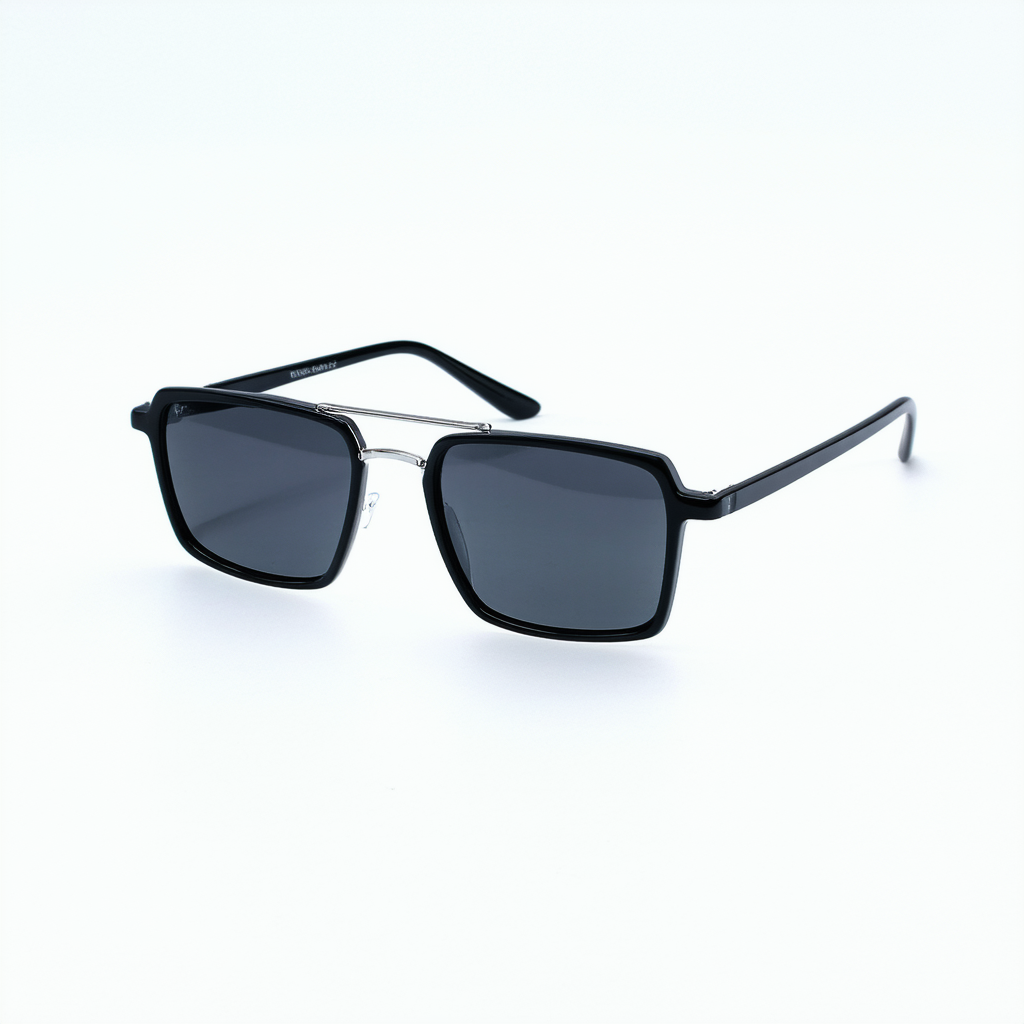 Keyhole Plastic Square Aviators Sunglasses (Black)