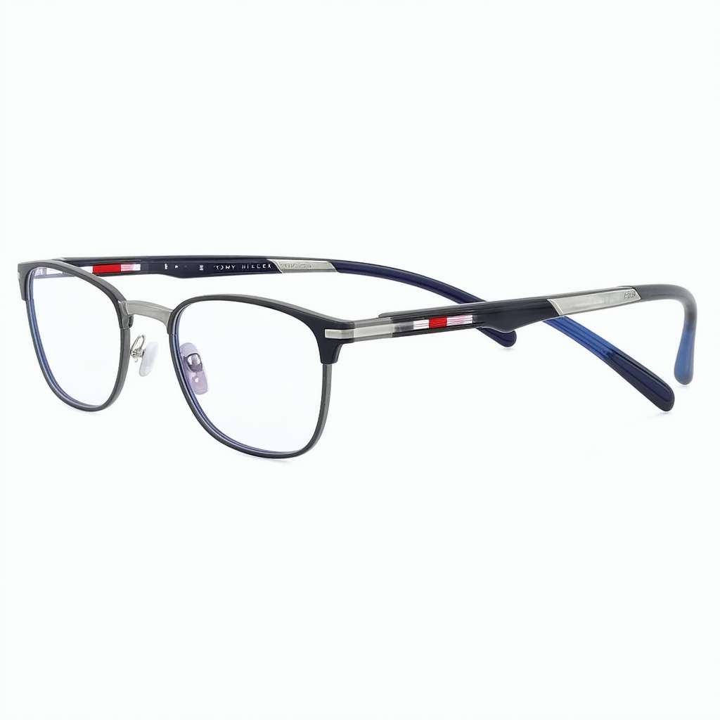 Tommy Hilfiger 1127 Eyeglasses-04XK Semi Matte Ruthenium/Red Blue -55mm