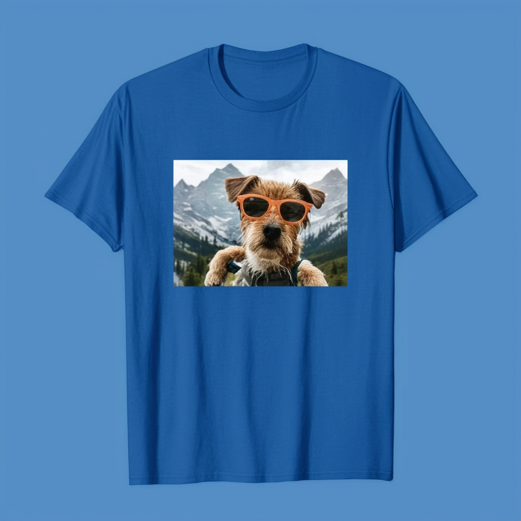 The Mountain Pet Selfie Adult T-Shirt, Blue, XL