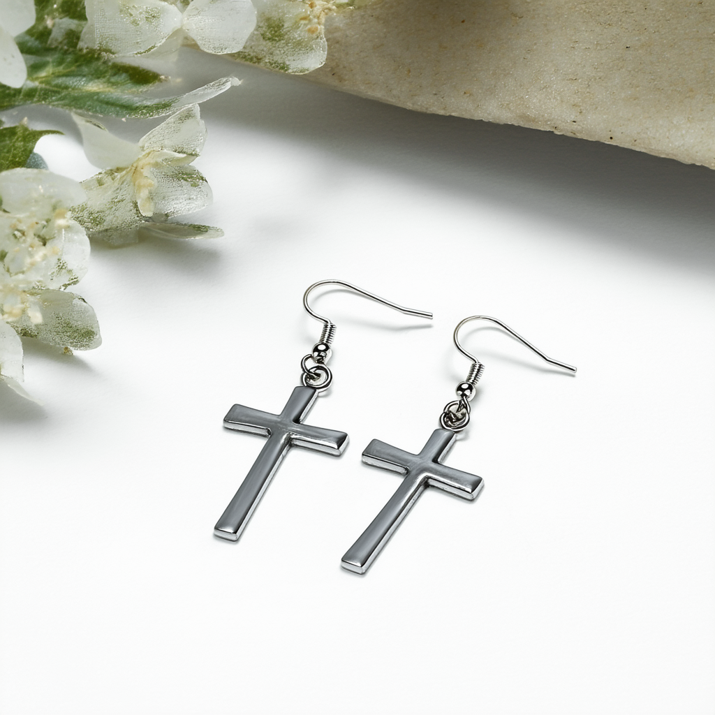 Amazon Collection Stainless Steel Cross Dangle Earrings