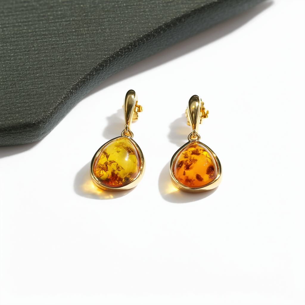 Amazon Collection Gold Plated Sterling Silver Rainbow Amber Dangle Earrings