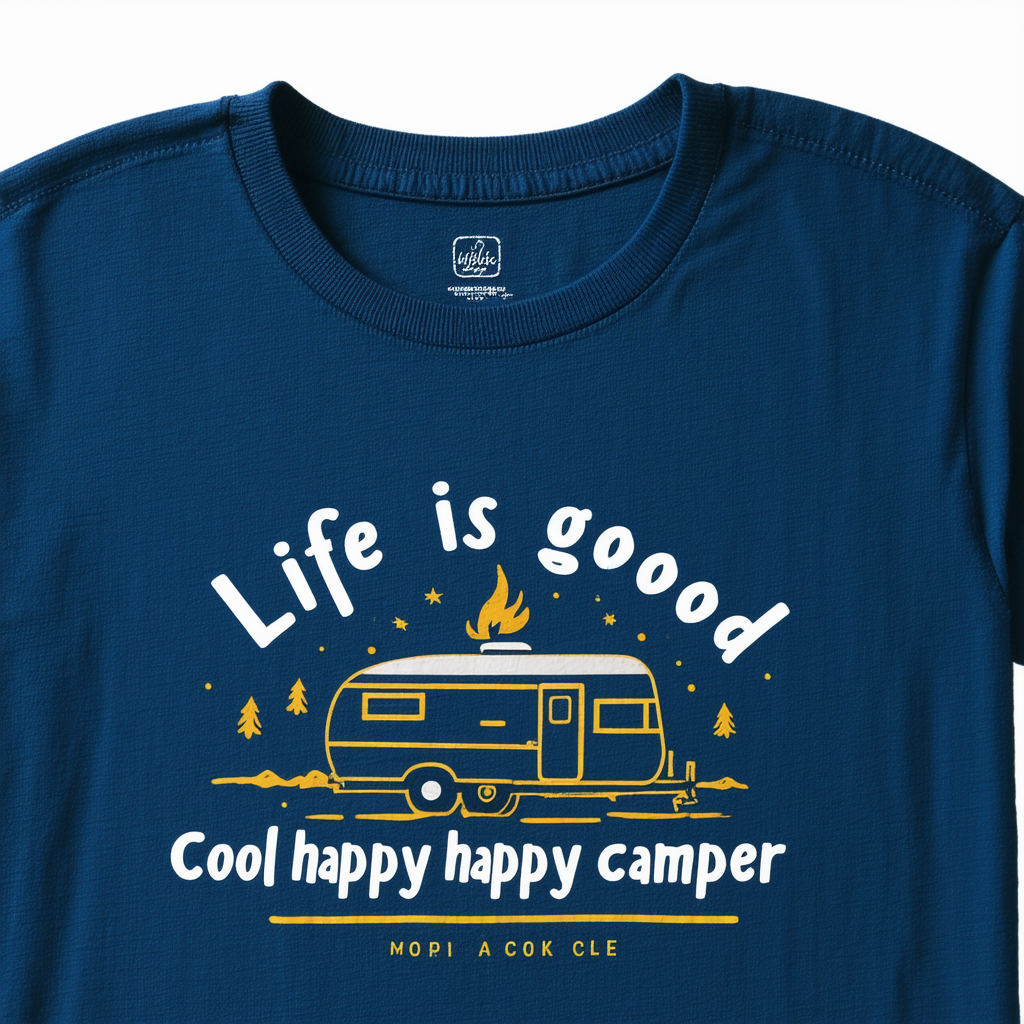 Life is good Cool happy Camper Geo Tee, Darkest Blue