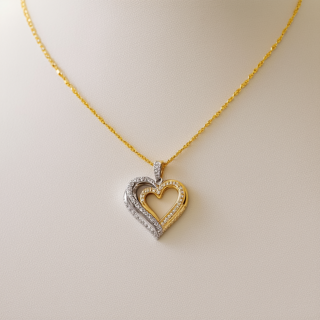Amazon Collection 18K Yellow Gold over Sterling Silver Double Heart Pendant Necklace, 18"