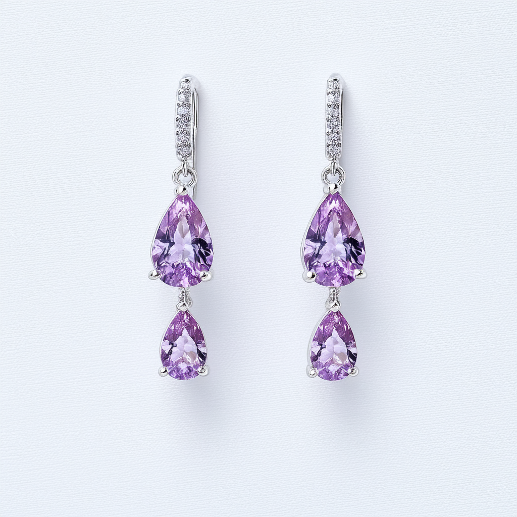Amazon Collection Sterling Silver Pear Shape Pink Amethyst Earrings