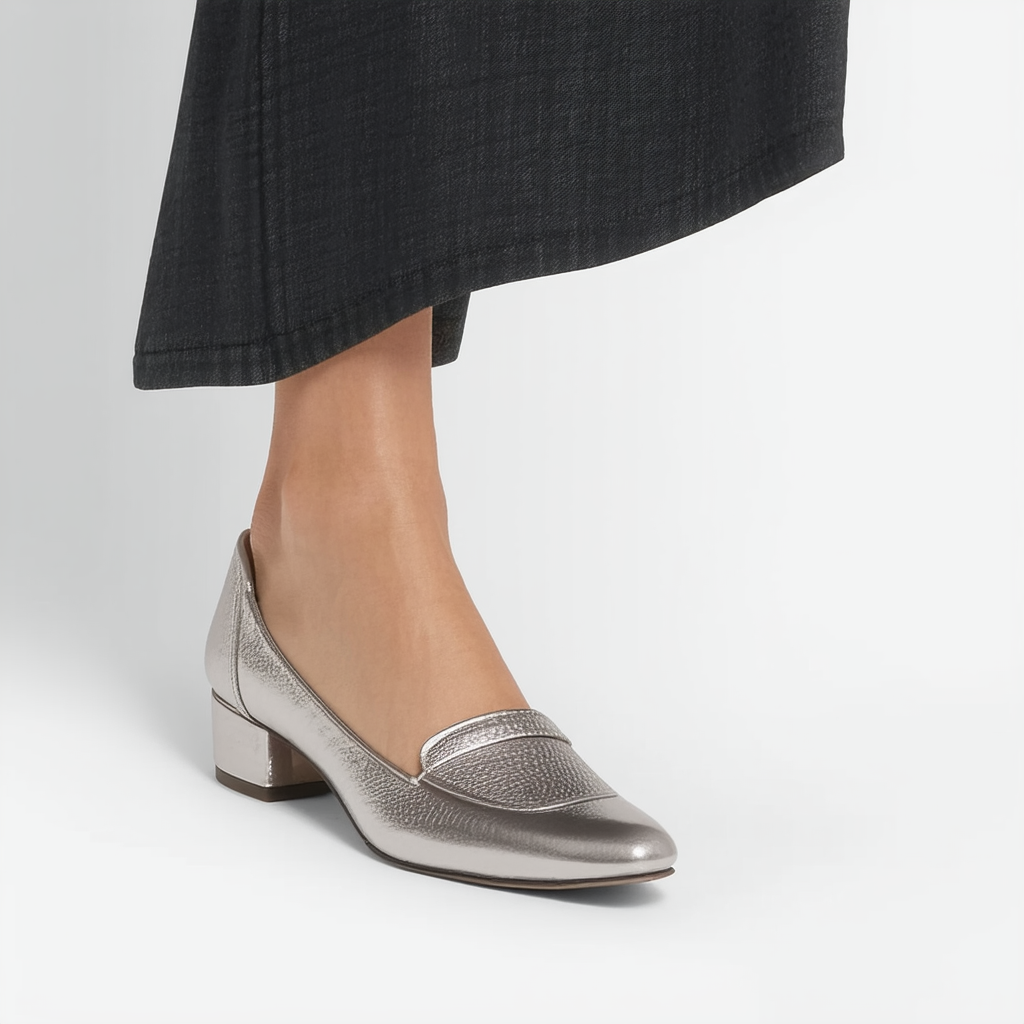 Kenneth Cole REACTION Women's Jet Time Slip on Loafer with Metallic Heel Flat