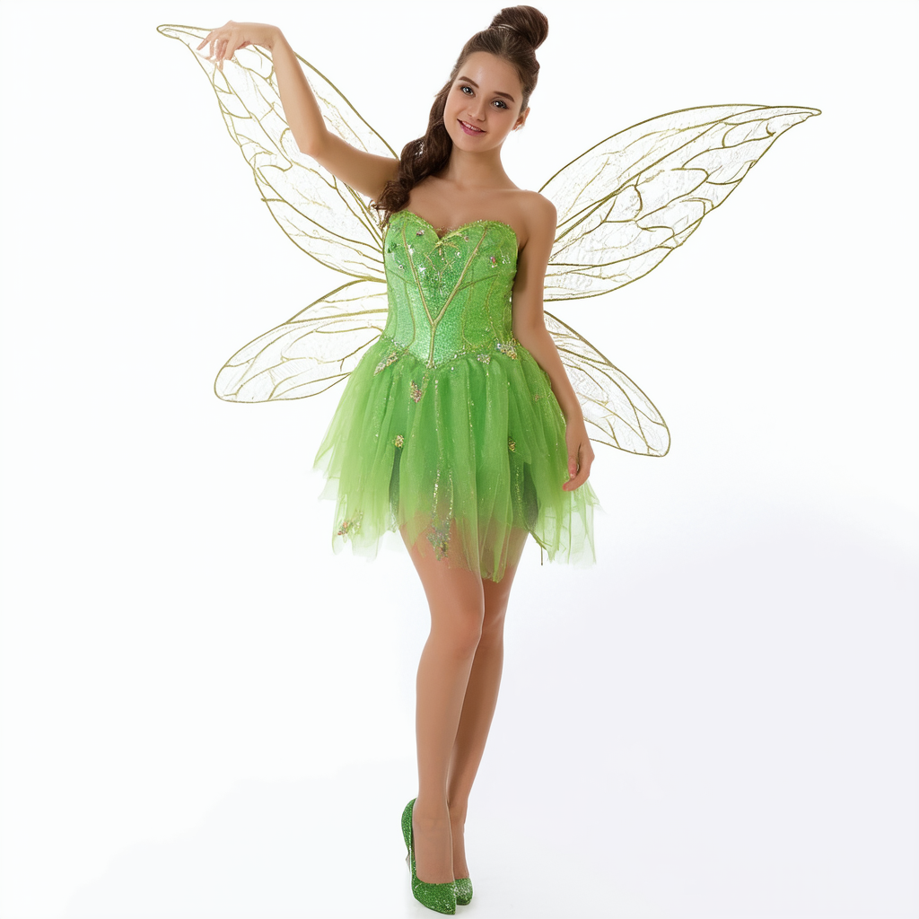 Women's Fairytale Tink Costume Adult Fairy Dress with Wings