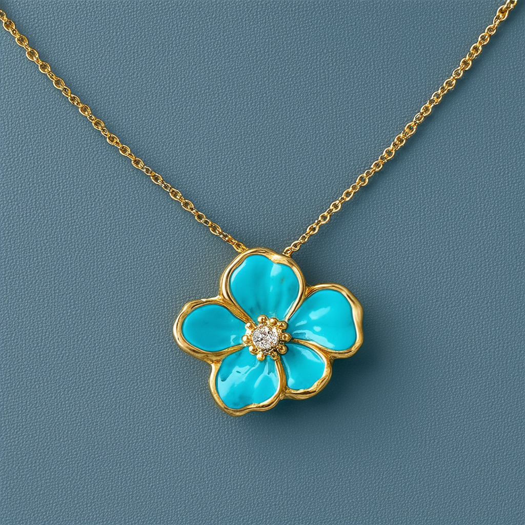 Anne Klein "in Full Bloom Gold-Tone Turquoise Floral Pendant Necklace, 19"