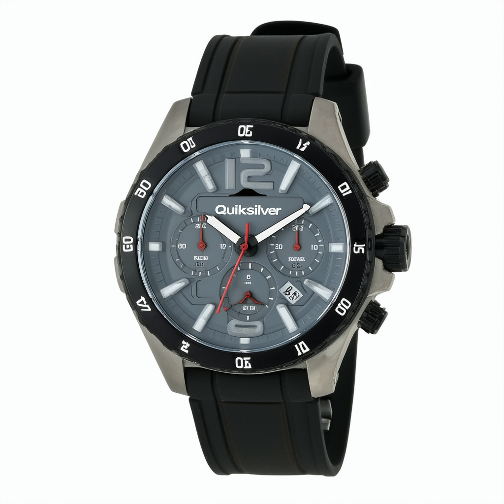 Quiksilver Men's QS/1003RDSV THE GUIDE Multi-Function Black and Grey Silicone Strap Watch