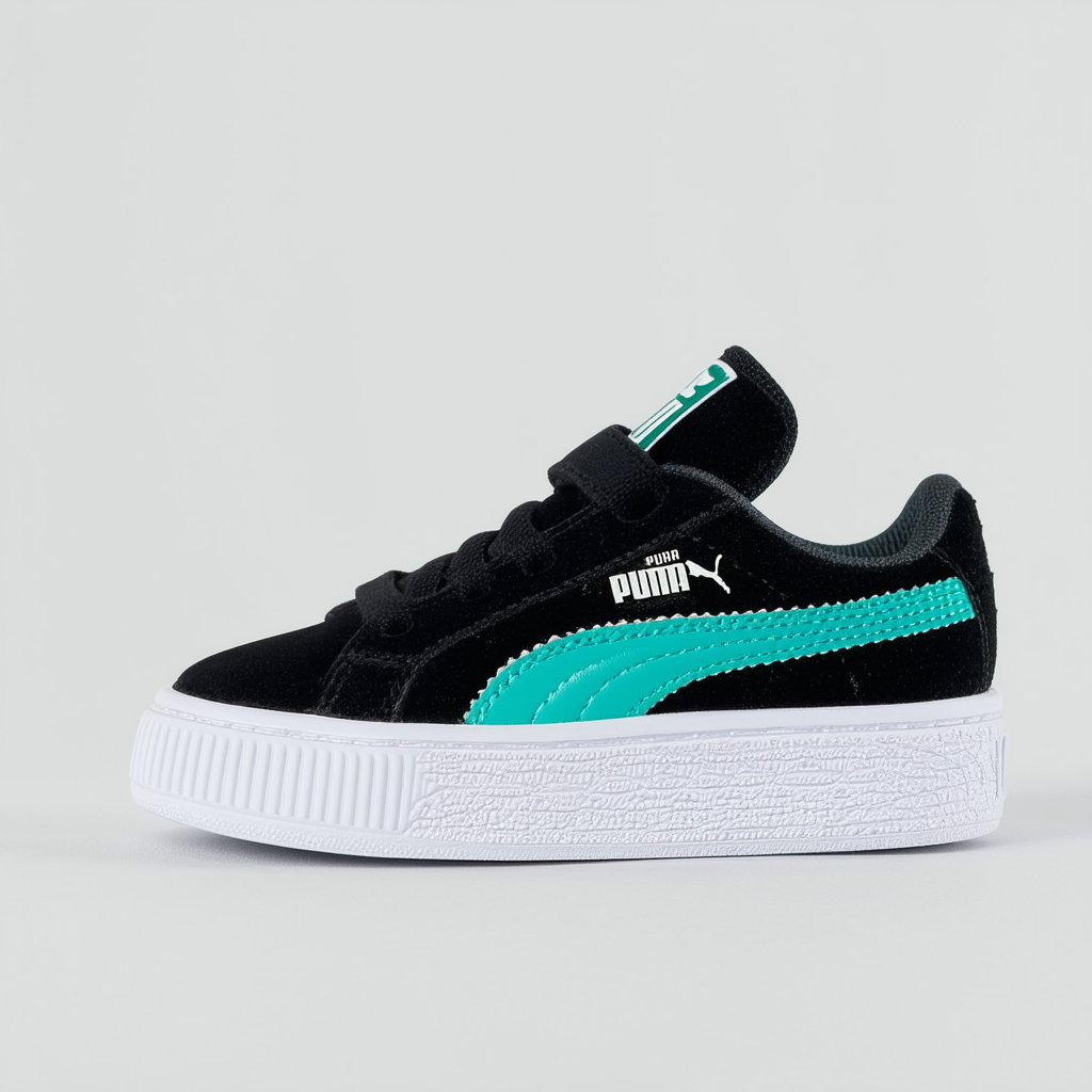 PUMA Unisex-Kids Basket Platform Block Kids Sneaker, Black-plat Blue-Green Gecko, 4 M US Big Kid