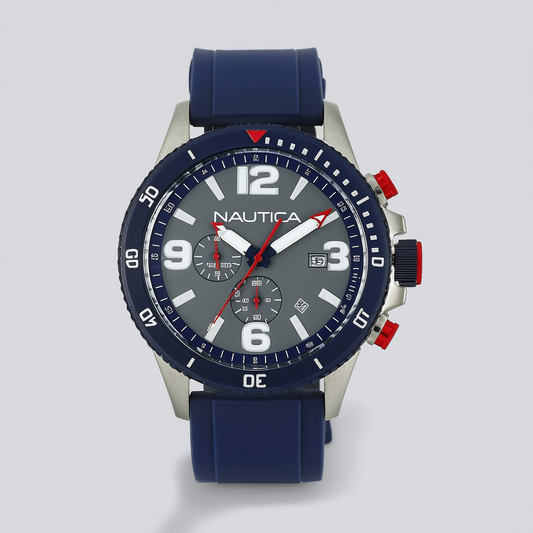 Nautica Men's NAPPBS164 Pacific Beach Box Set Grey/Blue/Blue & Red Silicone Strap Watch