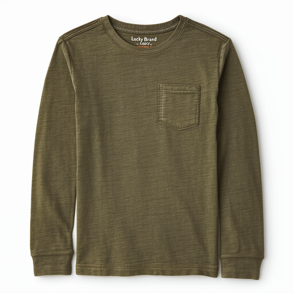 Lucky Brand Boys' Long Sleeve Legacy Crew Neck T-Shirt, Gradient Burnt Olive, 14-16