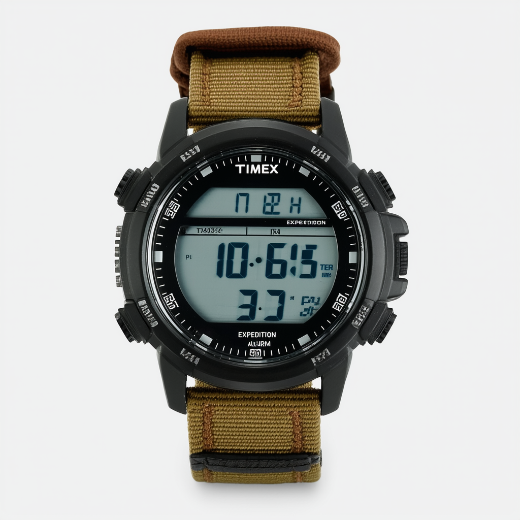 Timex Men's T49854 Expedition Rugged Digital Vibration Alarm Brown Nylon Strap Watch