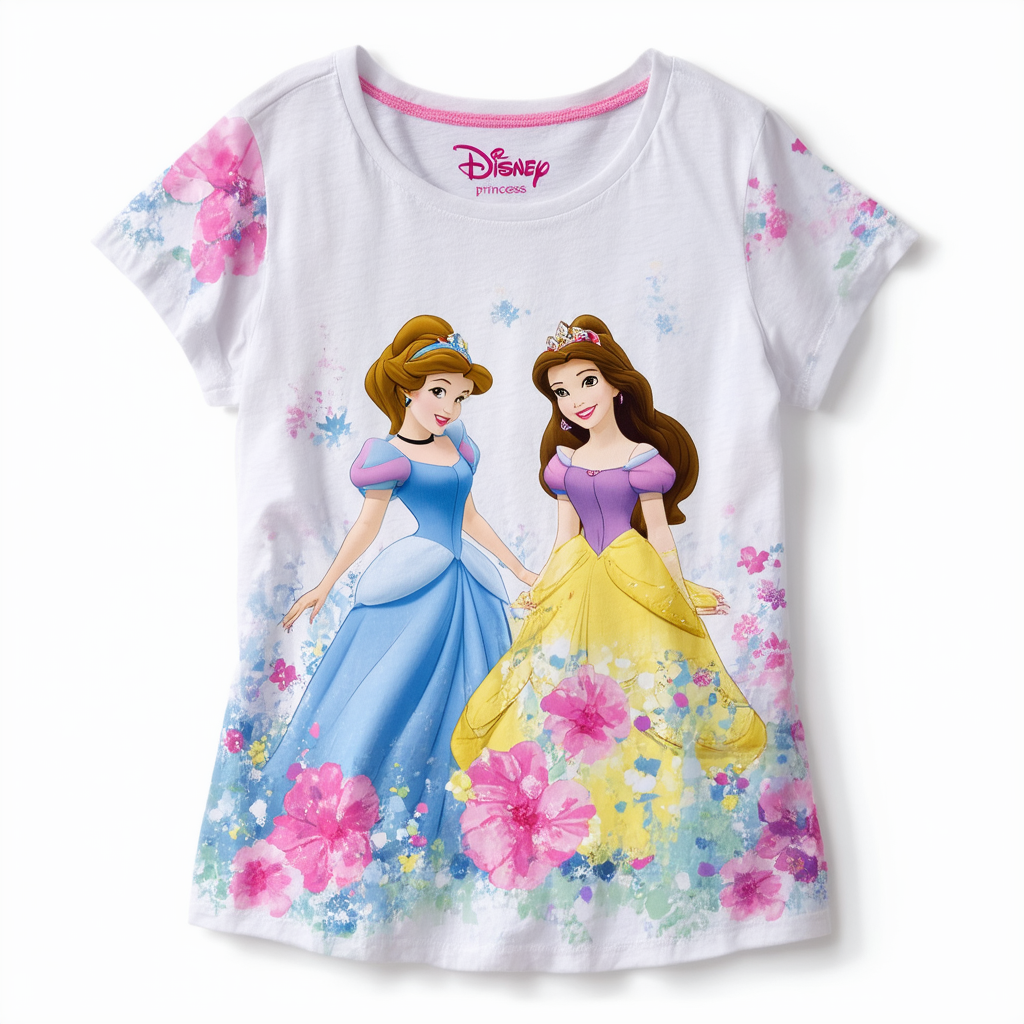 Disney Women's Princess Flowers Junior's Plus Short Sleeve Tee Shirt