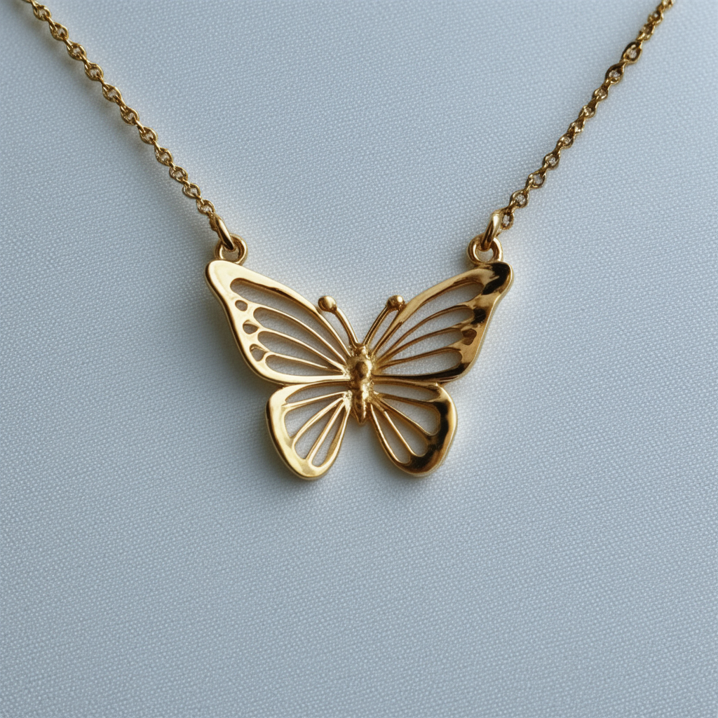 Amazon Collection 14k Yellow Gold Butterfly Pendant, 16"