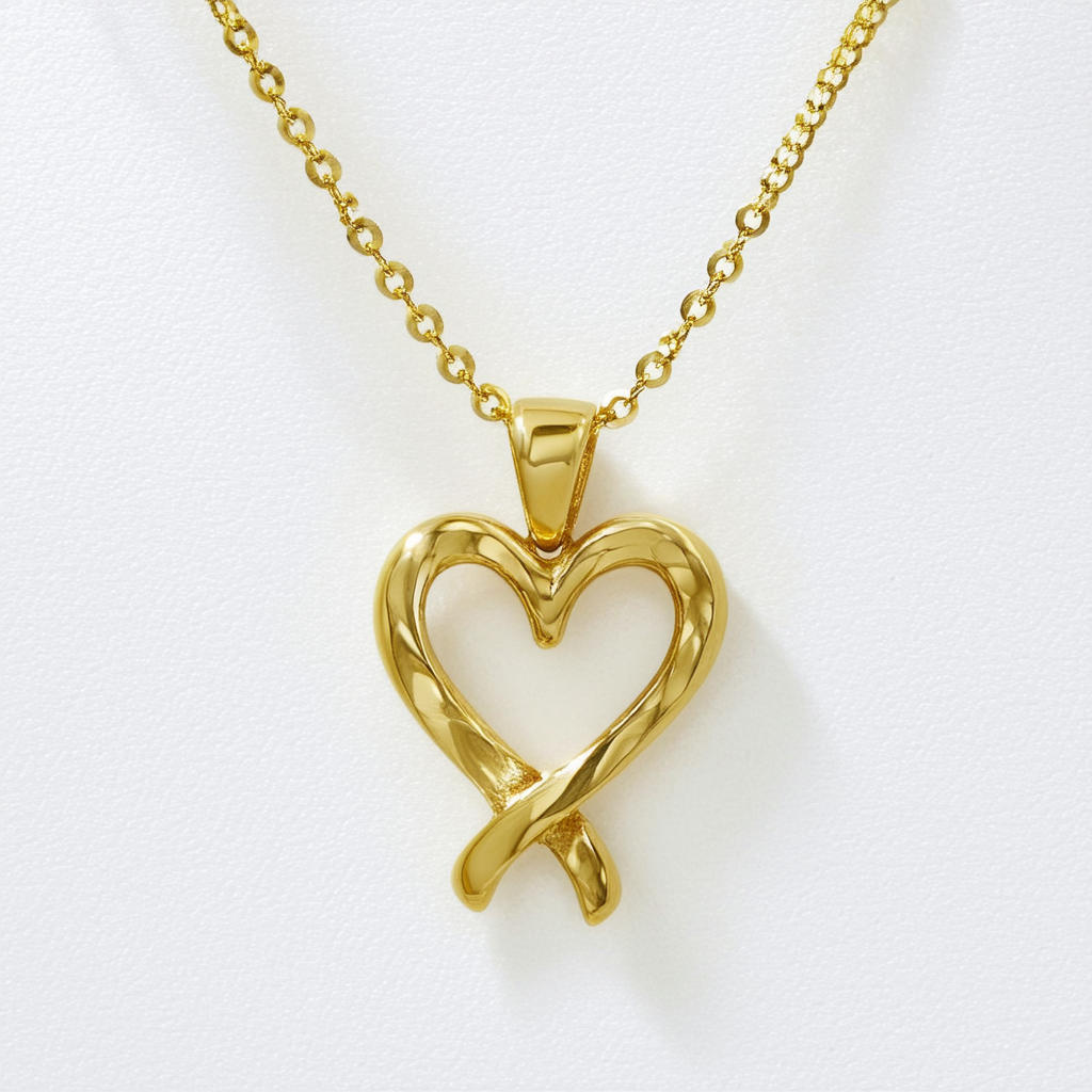 Amazon Collection 14k Yellow Gold Ribbon Twist Heart Pendant Necklace, 18"