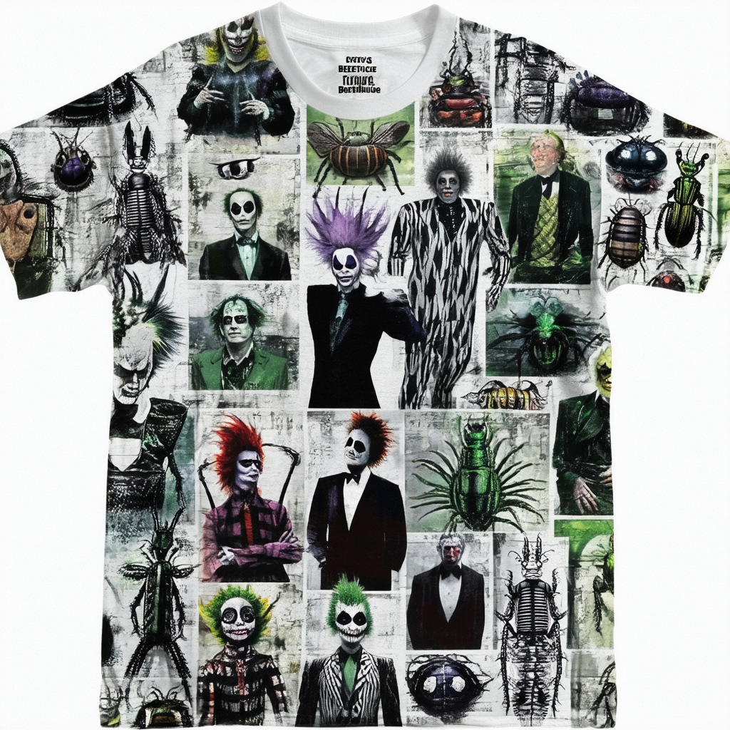 Beetlejuice Collage Unisex Adult T-Shirt for Men and Women, White, Large