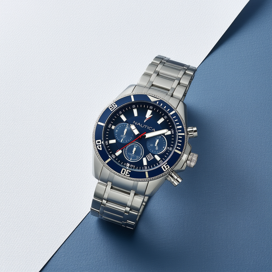 Nautica Men's N15017G NCS 600 Silver Stainless Steel Bracelet and Case with Blue Dial Watch