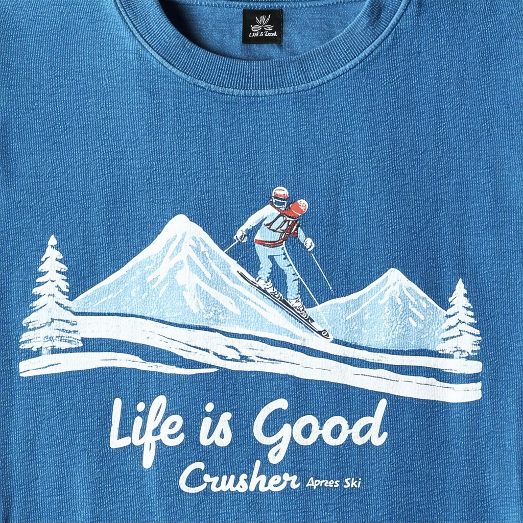 Life is Good Crusher Longsleeve Apres Ski Painted T-Shirt, Denim Blue
