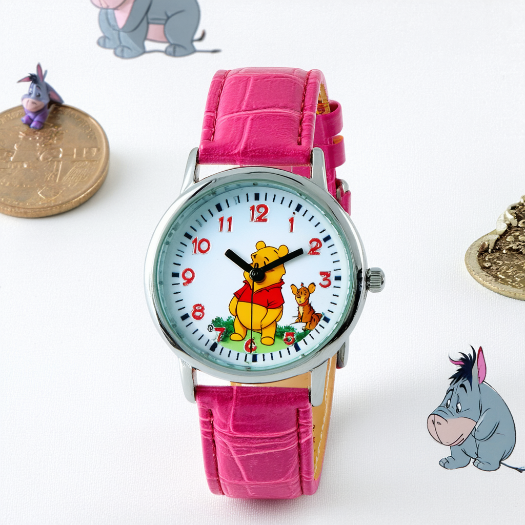 Disney Pooh & Friends Eeyore Pink Leather Band Time Teacher Watch
