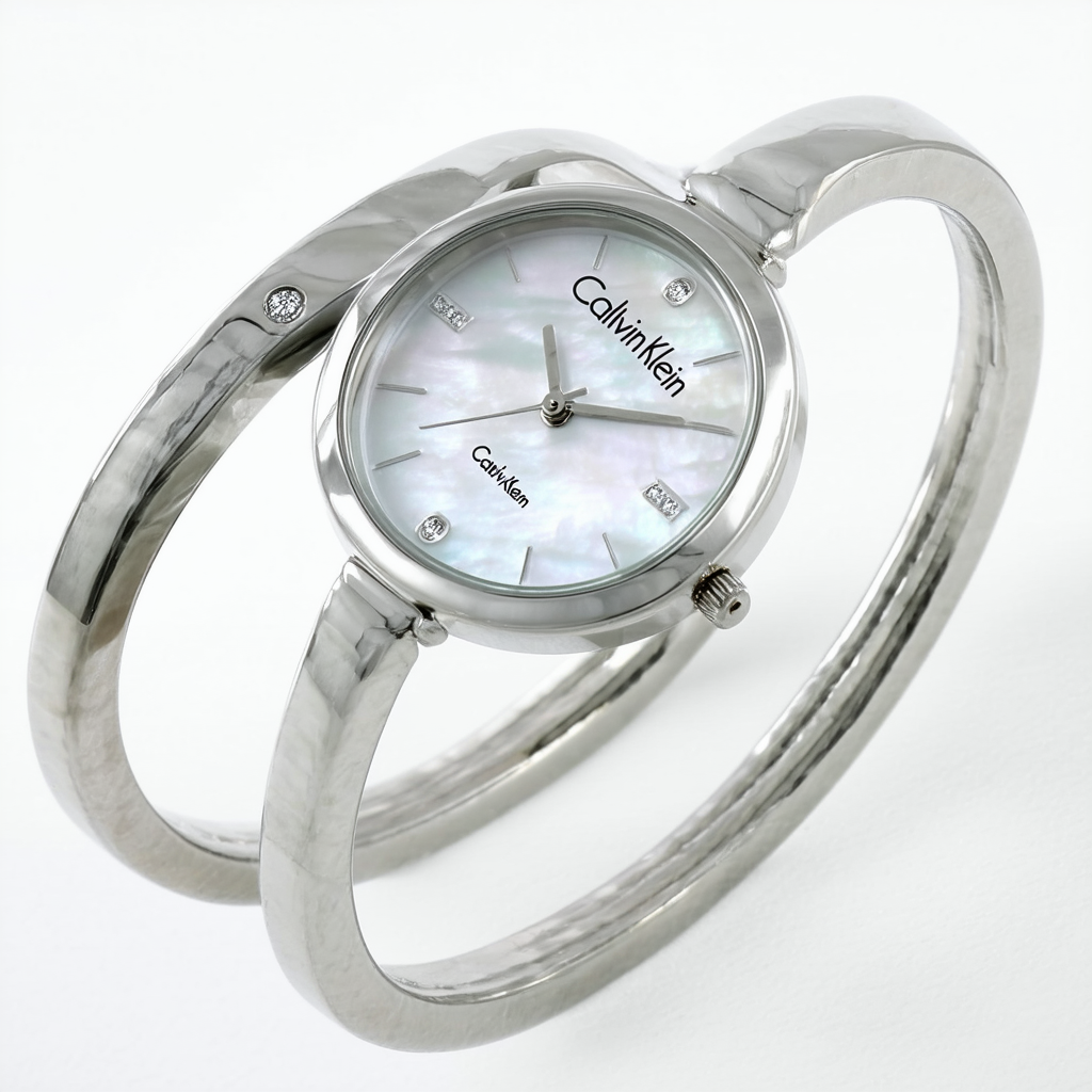Calvin Klein Women's K3Y2M11T 'Dress' Mother of Pearl Dial Stainless Steel Bangle Swiss Quartz Watch