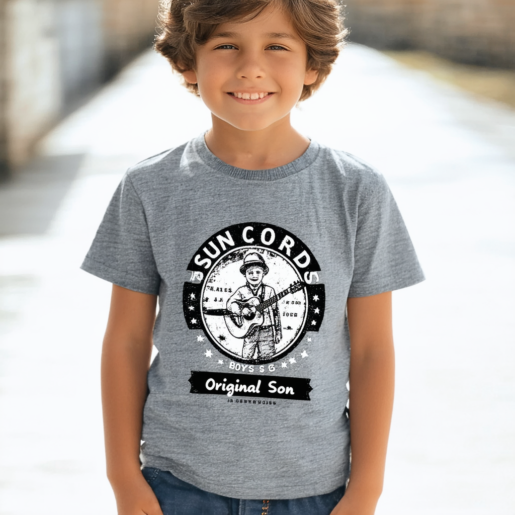 Sun Records Boys' Original Son Childrens T-Shirt Grey