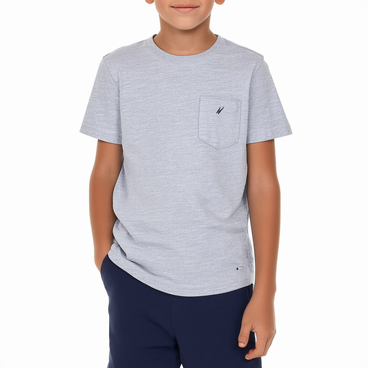 Nautica Boys' Short Sleeve Solid Crew-Neck Pocket T-Shirt