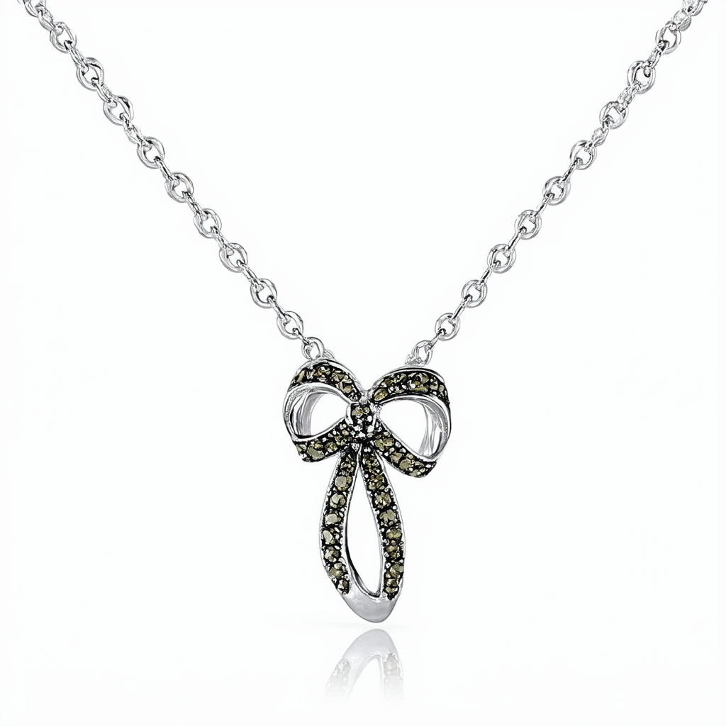 Amazon Collection Sterling Silver Marcasite Ribbon Pendant Necklace , 18"