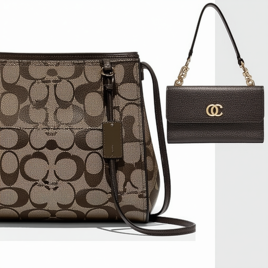 New Coach C Signature Purse Hand Bag & Wallet Matching 2 Piece Set Black Brown