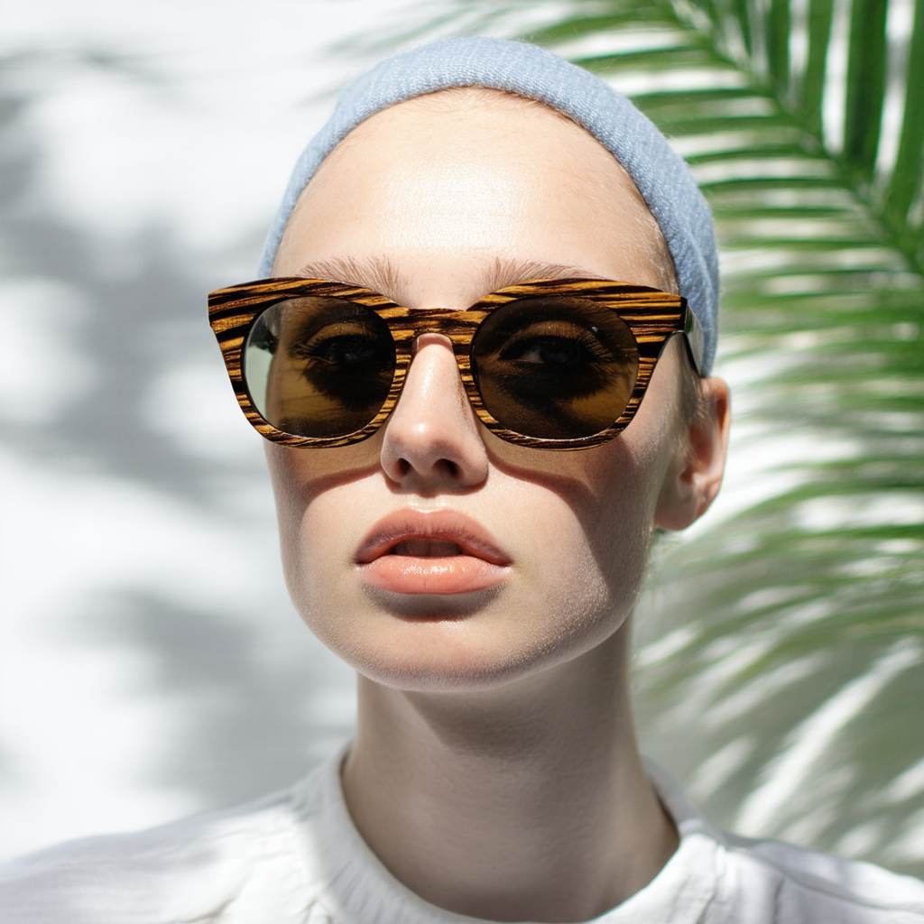 Two Toned Genuine Wood Temple Horn Rimmed Sunglasses 54mm