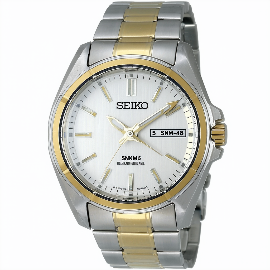 Seiko 5 SNKM48 Automatic Two Tone Stainless Steel Case Silver Dial Mens Watch
