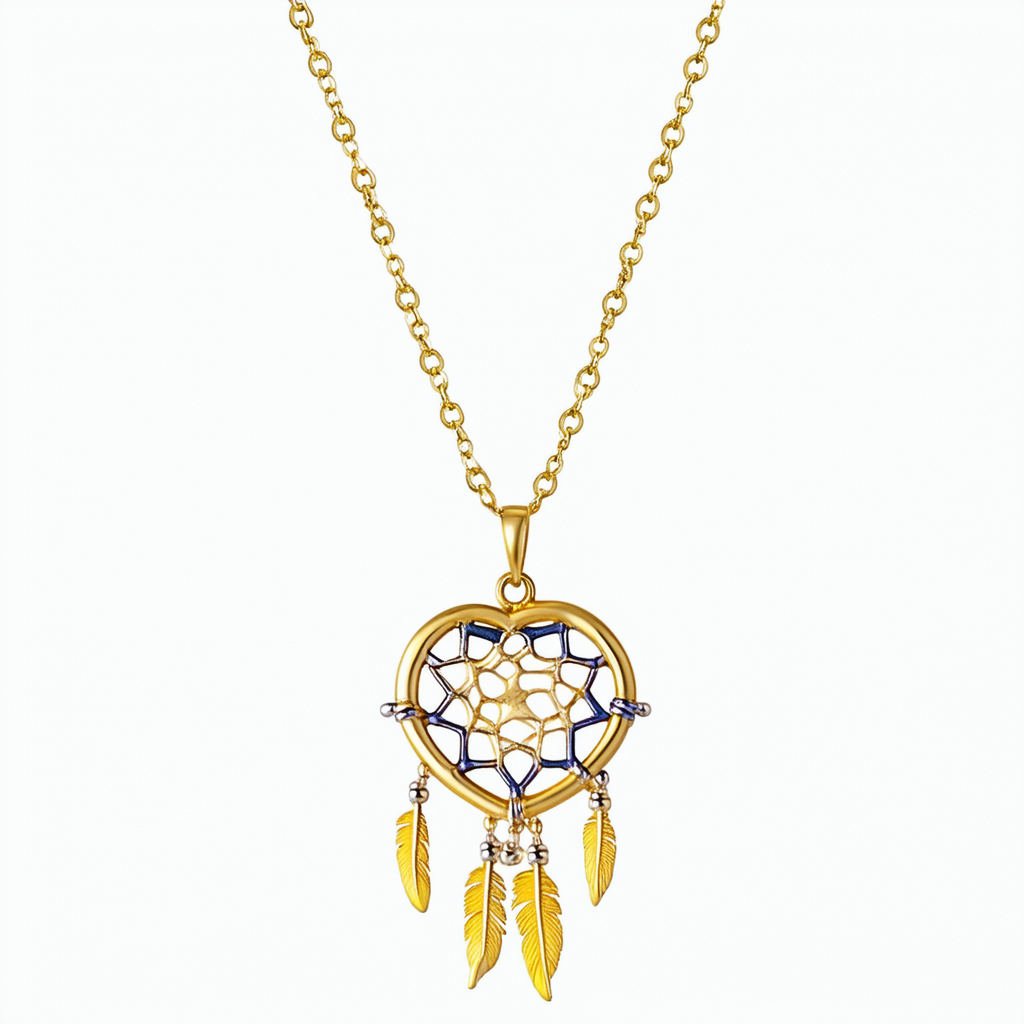 Amazon Collection 14k Gold Two-Tone Heart Dream Catcher Pendant Necklace, 18"