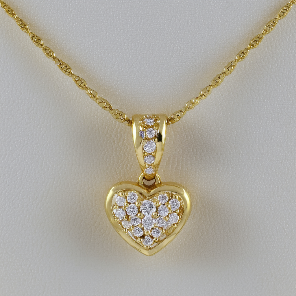 Amazon Collection 10k Yellow Gold Round White Diamond Heart Pendant Necklace, 18"