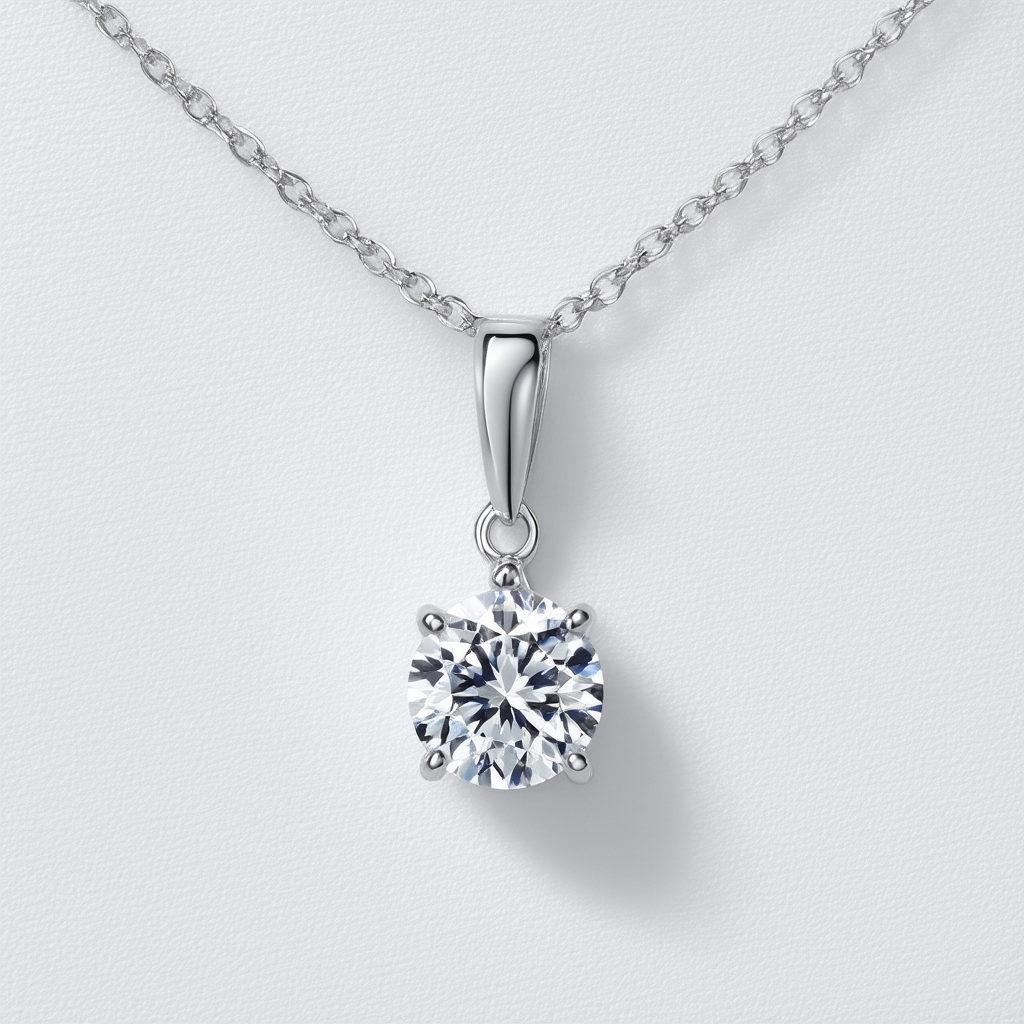 Amazon Collection Sterling Silver Swarovski Zirconia Round Pendant Necklace, 18"