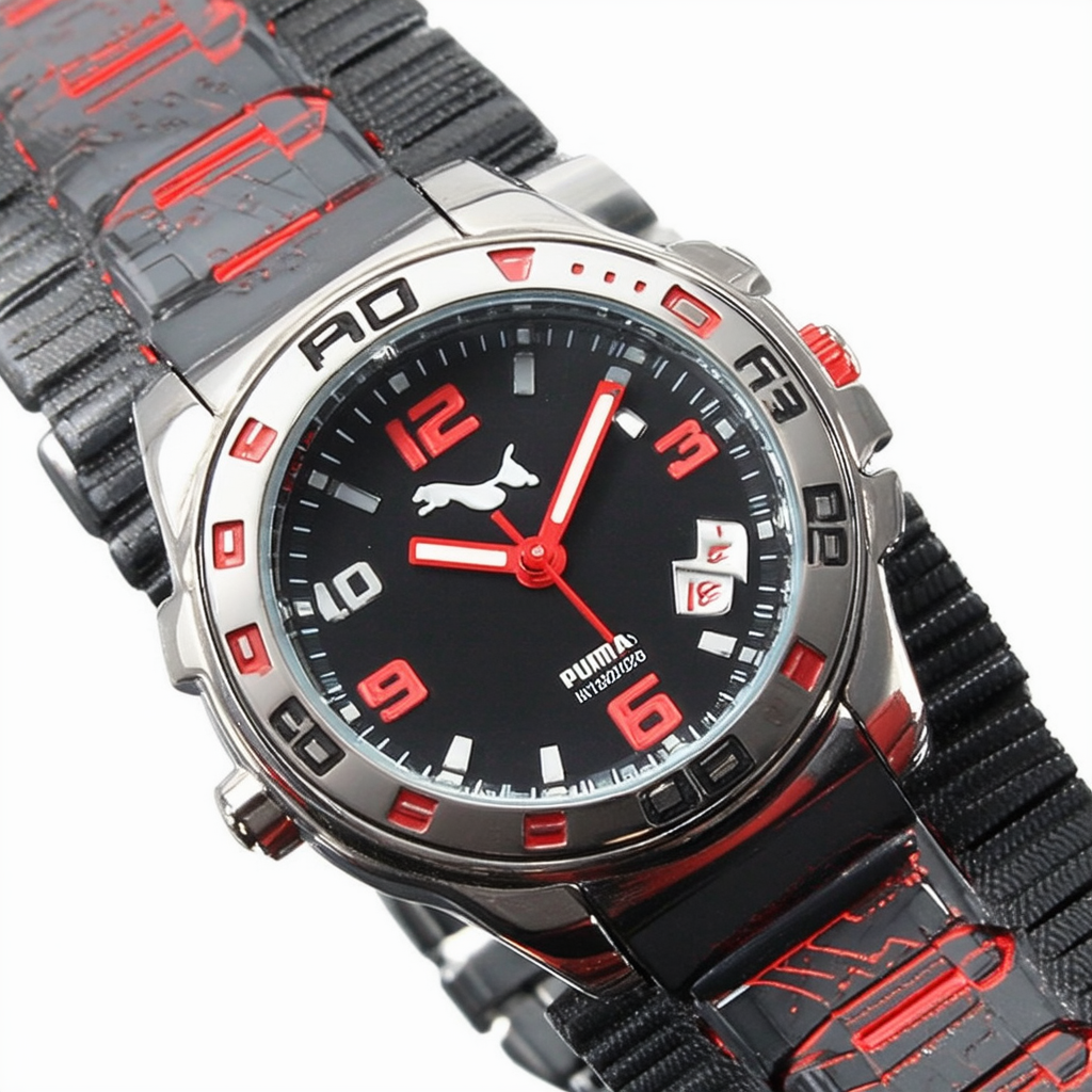 PUMA Women's PU101982002 Tire Multifunction Black and Red Dial Watch
