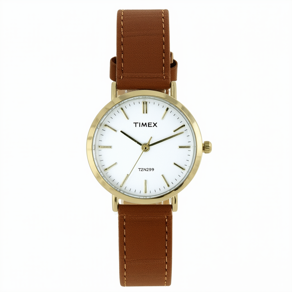 Timex T2N299 Ladies Classics White Dial Brown Leather Strap Watch