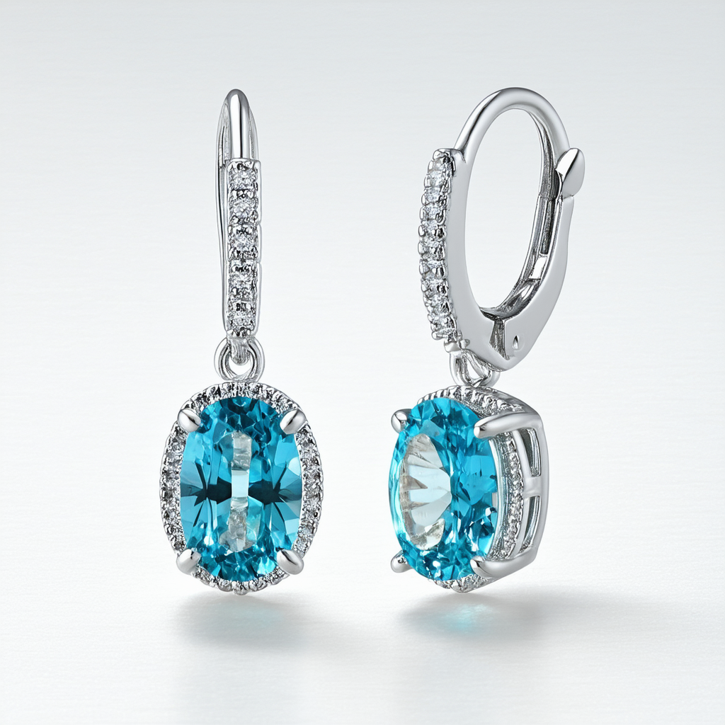 Amazon Collection Sterling Silver Gemstone and Diamond Accent Oval Drop Leverback Earrings