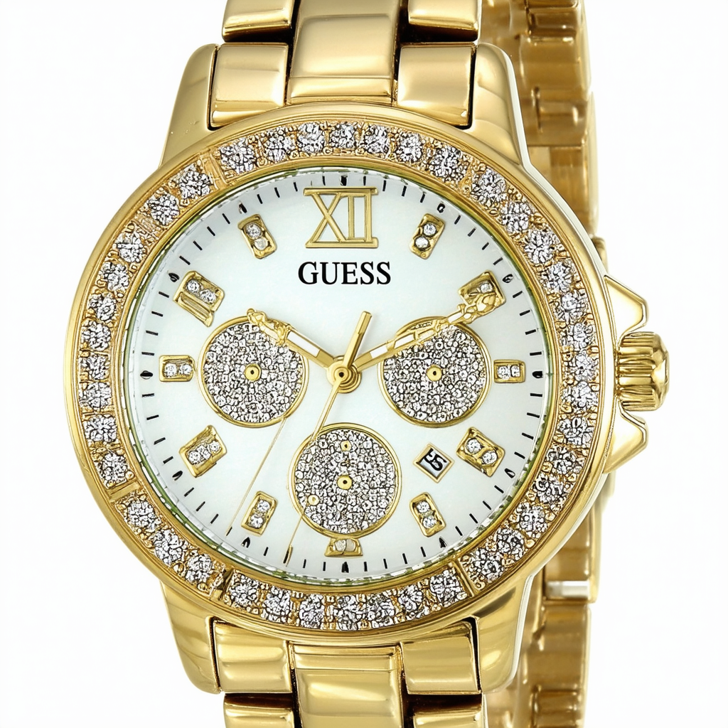 GUESS Women's U0002L2 Gold-Tone Bejeweled Watch