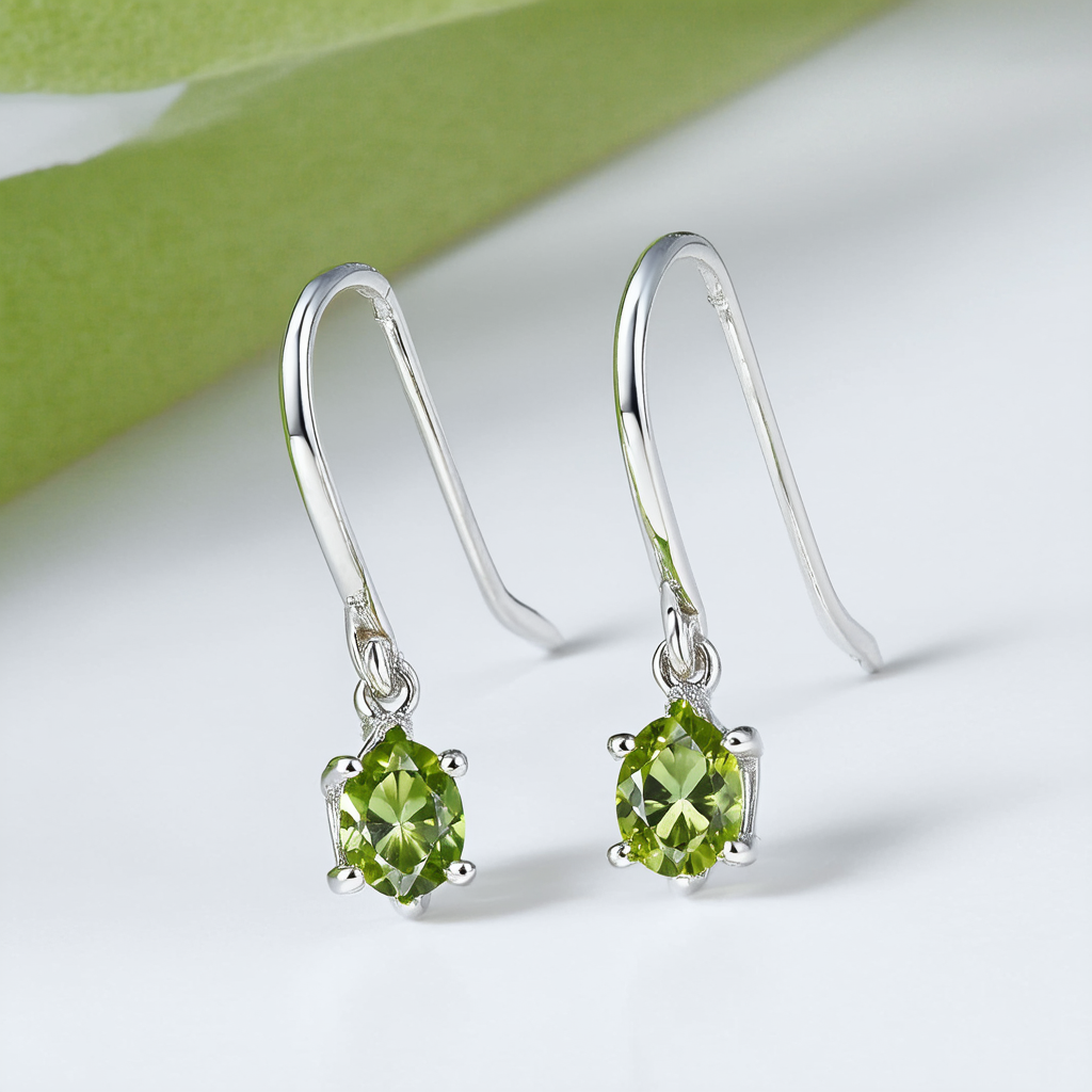 Sterling Silver Peridot Shepherd Hook Dangle Earrings